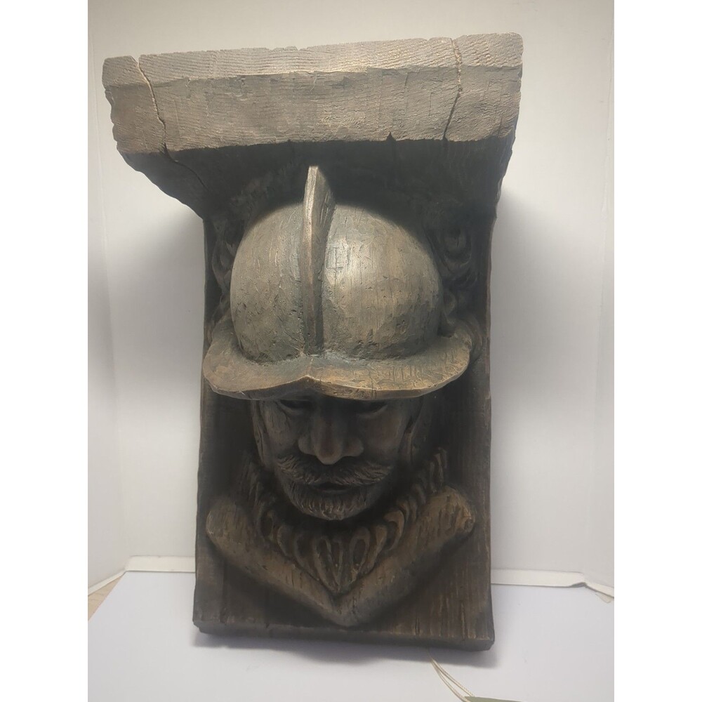 Spanish Revival Conquistador Corbel Shelf Faux Wood Wall 1960s Carved Foam 16"